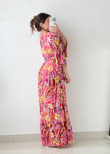Size XS-M Pink Printed Flowy Maxi Dress