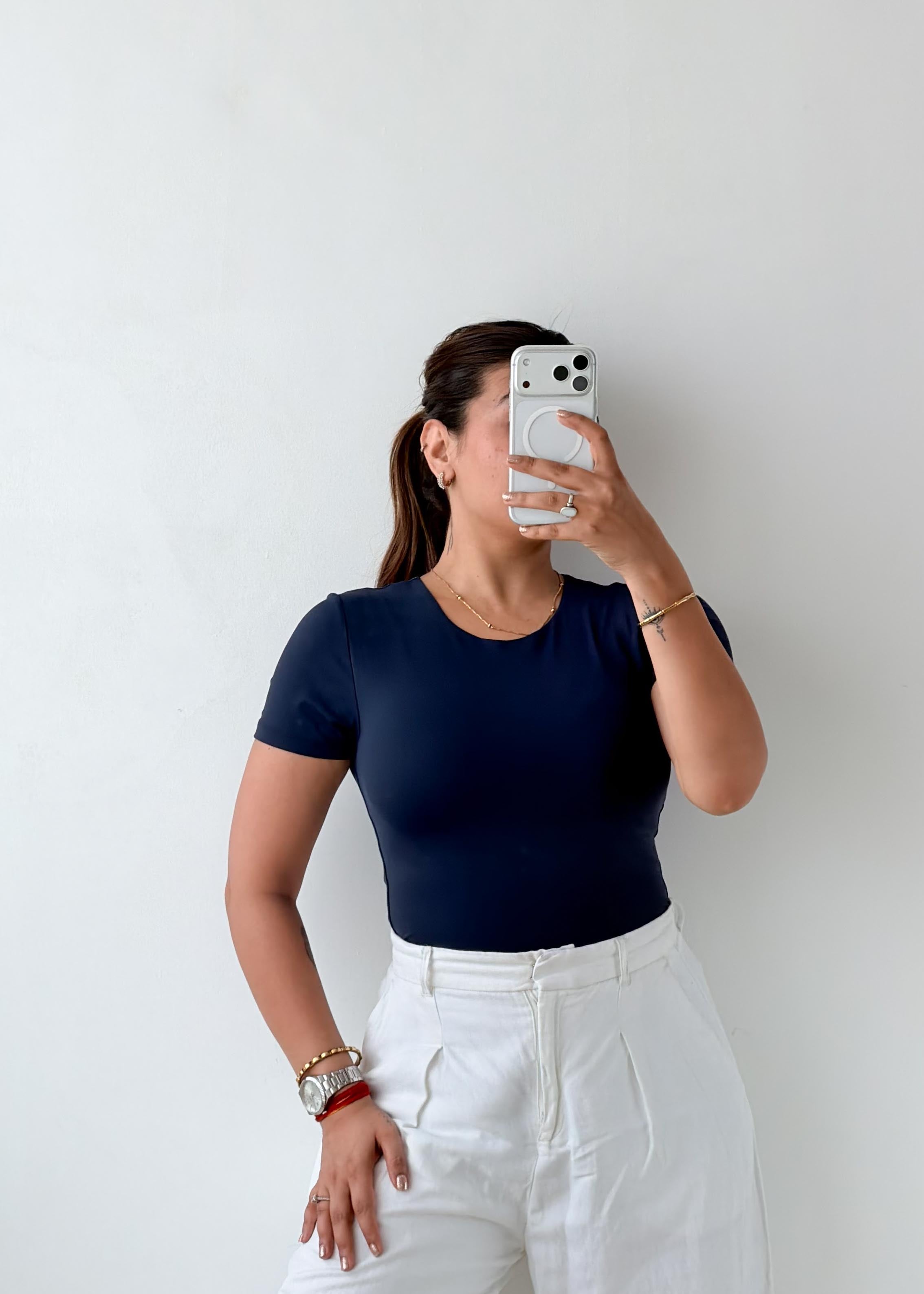 Size M Navy Half Sleeve Bodysuit