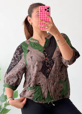 Size M-L Green Abstract Print Top