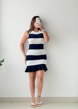 Size S-M Navy & White Striped Knit Mini Dress