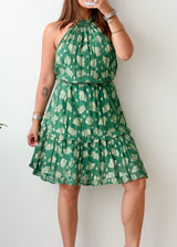 Size M-L Green Floral Halter Mini Dress
