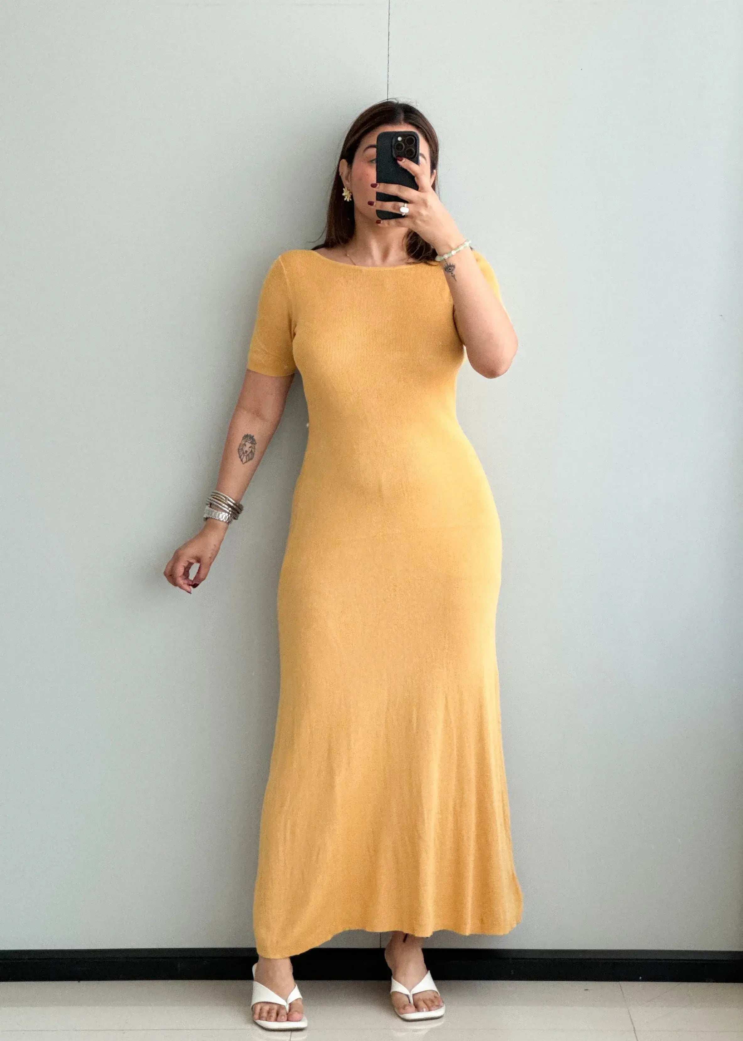 SIZE S-M, Cotton Ribbed Maxi Dress - Closet by Payal