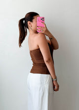 Size S-M Brown Ribbed Sweetheart Tube Top
