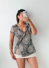 Size M-L Grey Abstract Wrap Top
