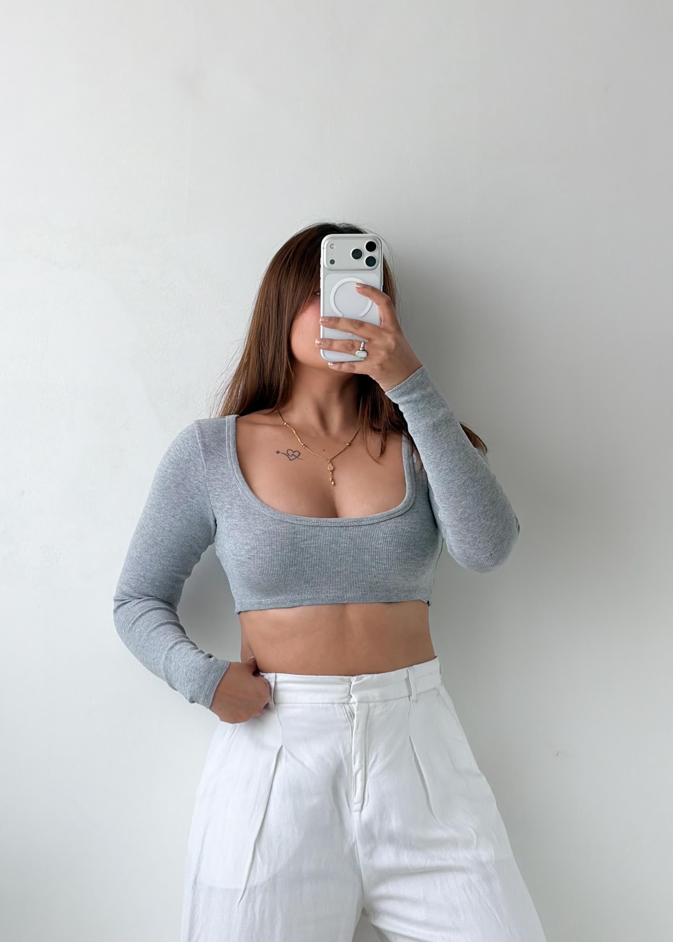 Size XS-S Grey Scoop Neck Crop Top