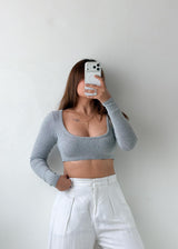 Size XS-S Grey Scoop Neck Crop Top