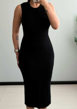 SIZE S-M, Black Sleeveless Bodycon Midi Dress - Closet by Payal