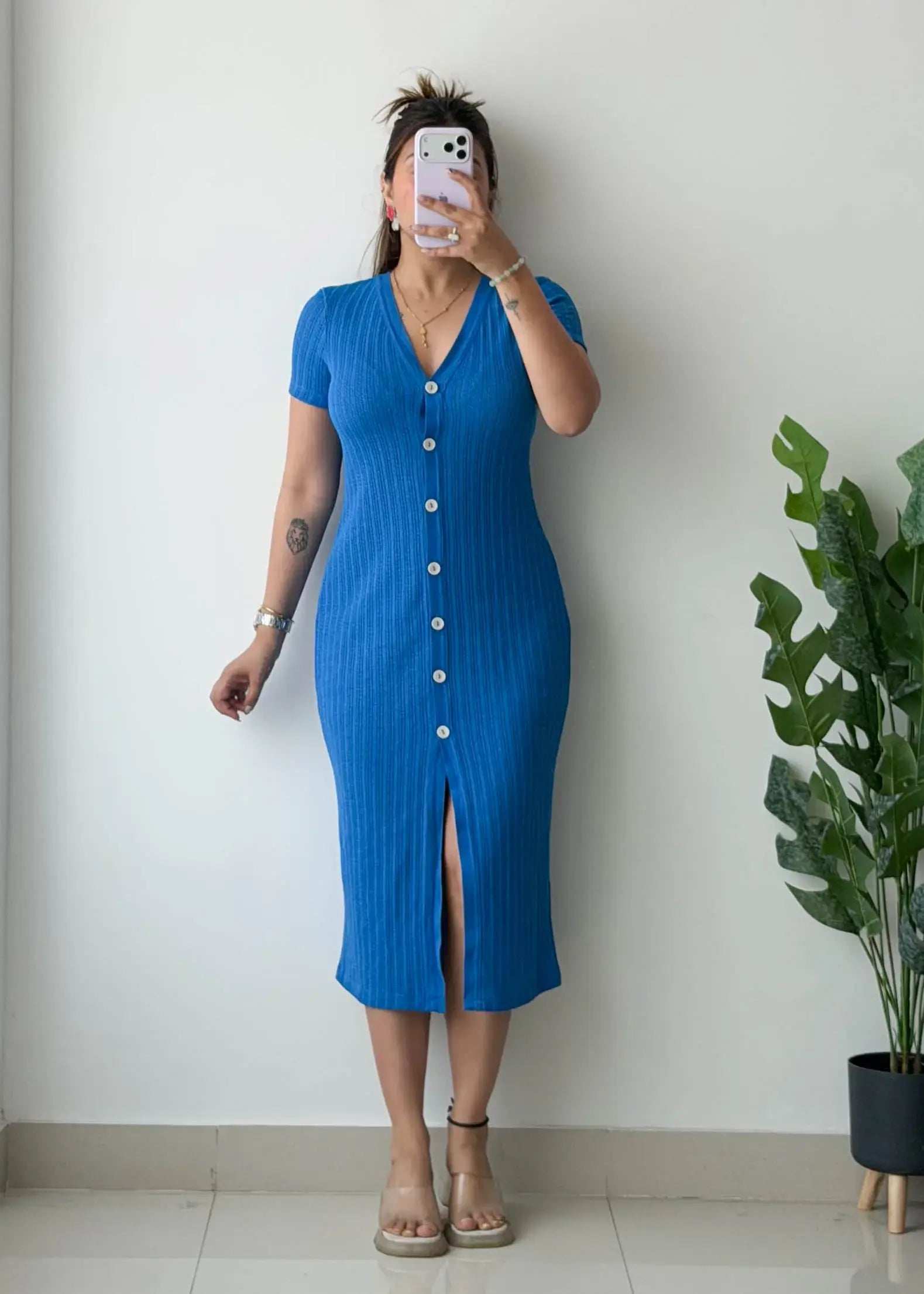Size S-M, Blue Ribbed Midi Dress