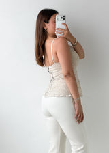 Size S-M Beige Floral Lace Peplum Top