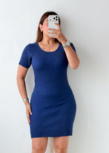 Size M-L Royal Blue Ribbed Knit Mini Dress