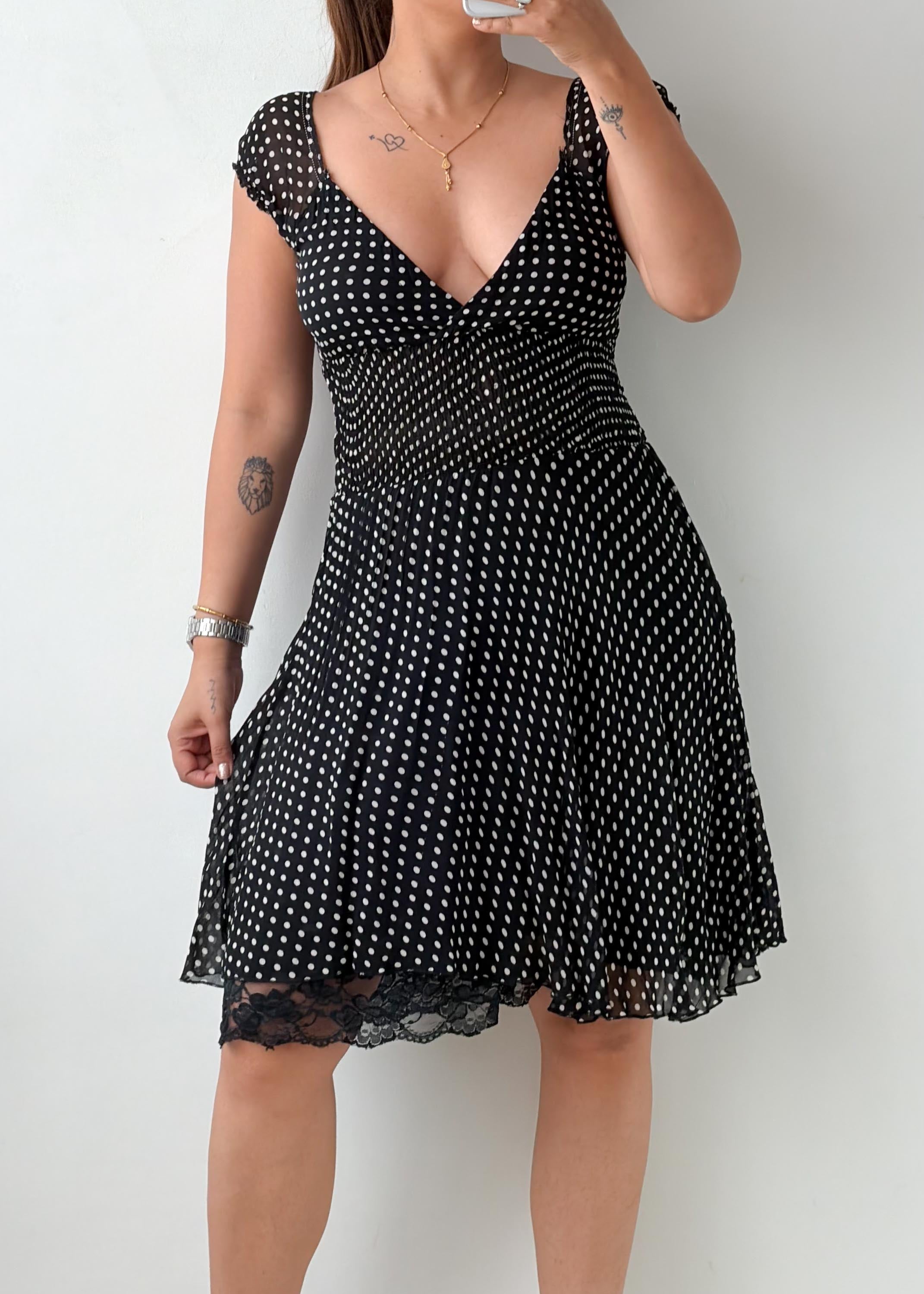 Size XS-S Black Polka Dot Fit & Flare Dress