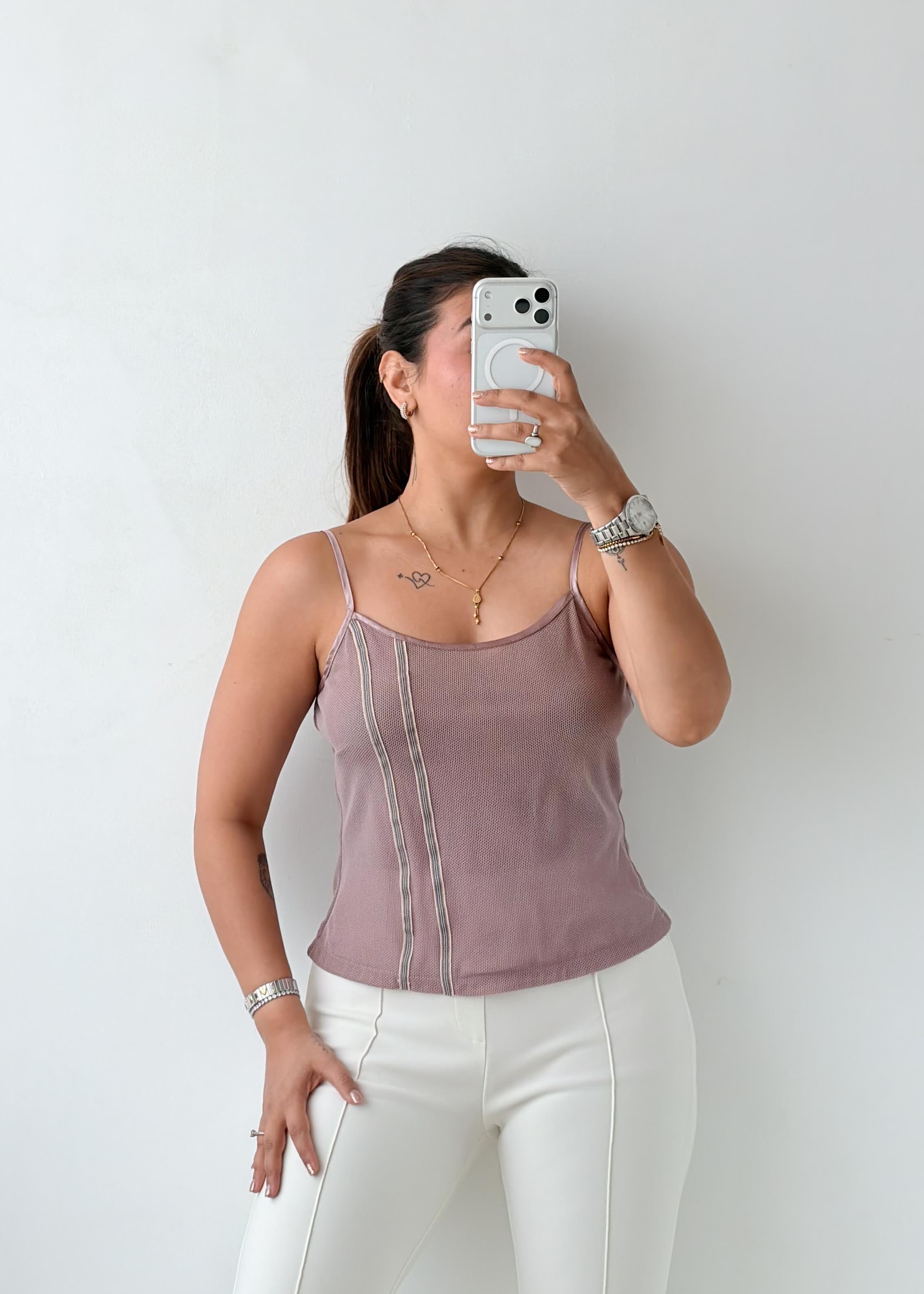 Size S-M Mauve Contrast Stitch Cami Top