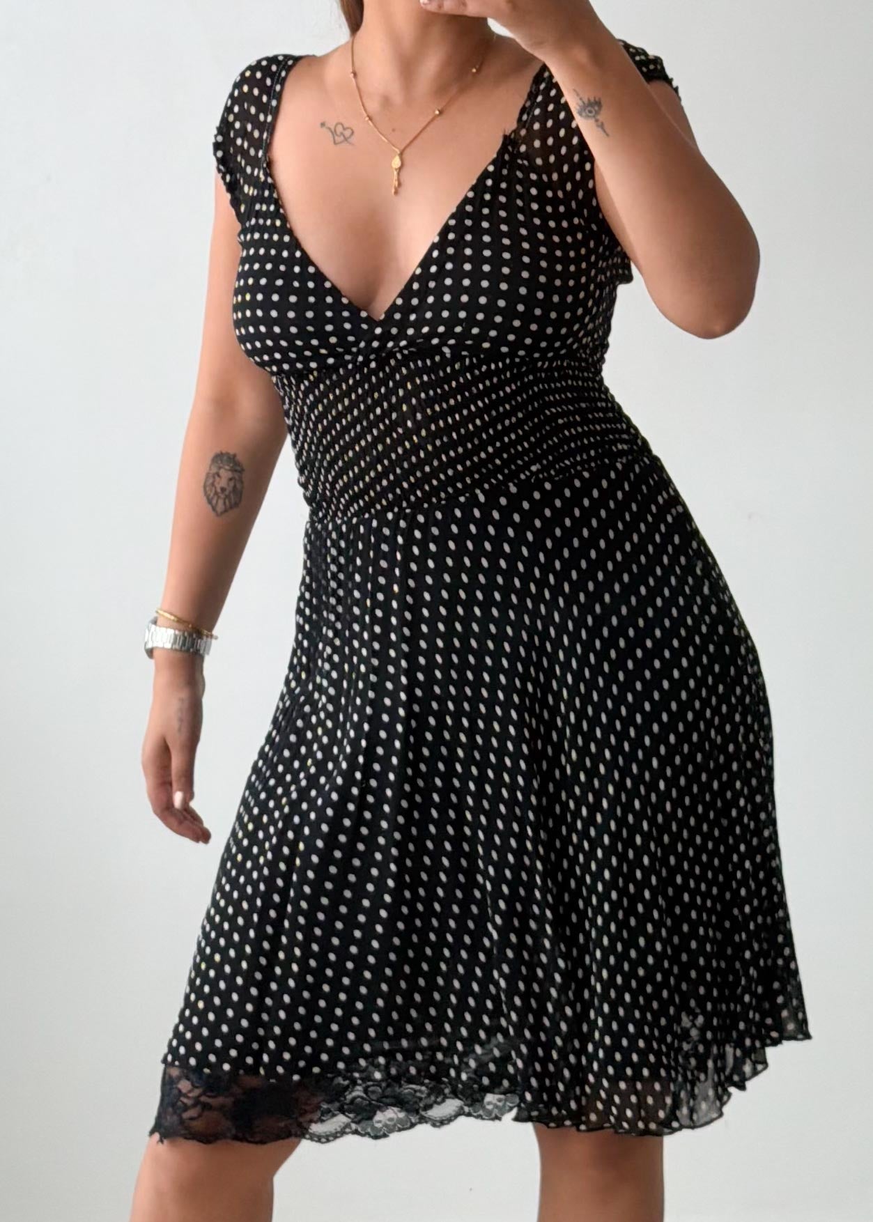 Size XS-S Black Polka Dot Fit & Flare Dress