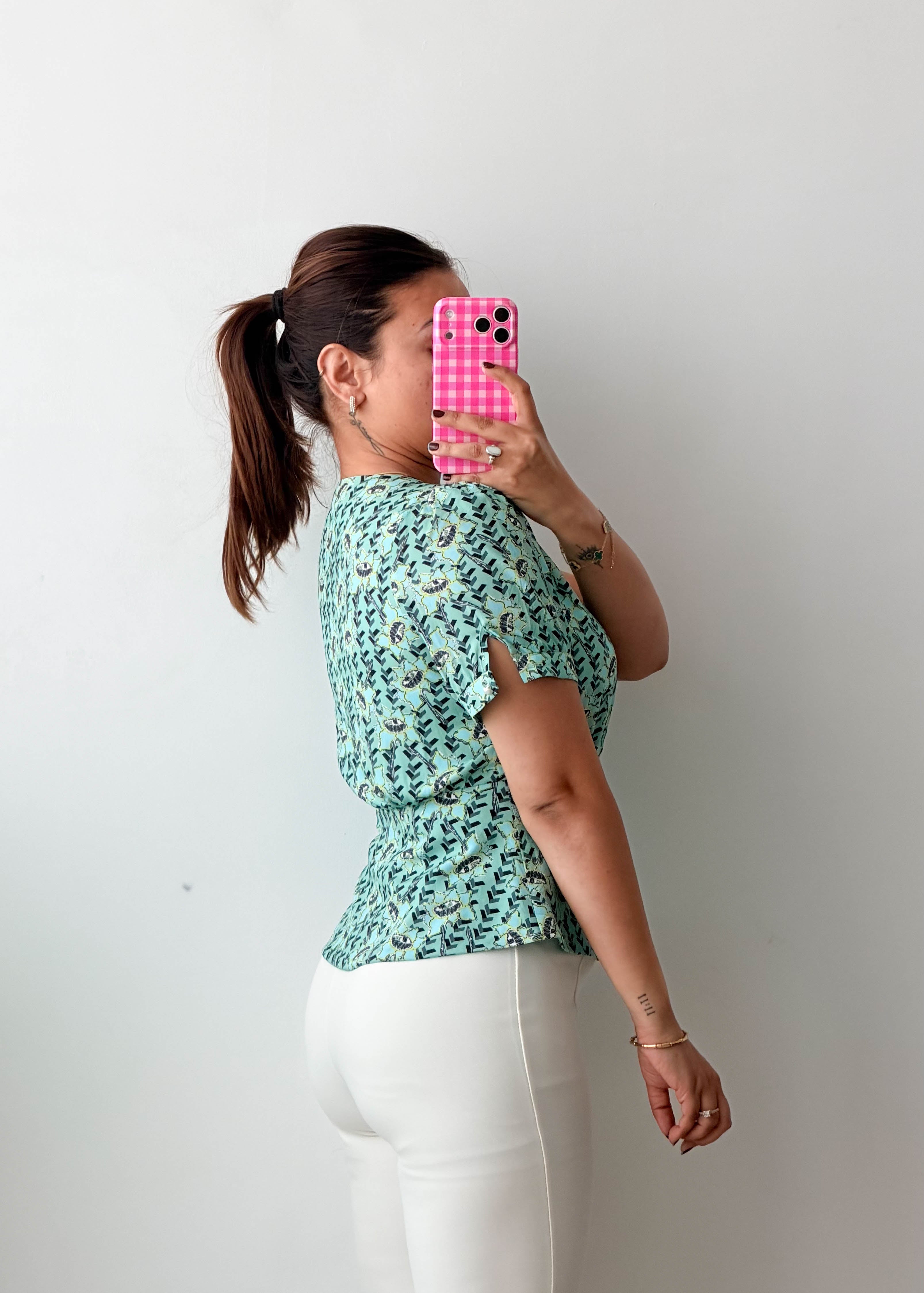 Size XS-S Mint Green Printed Peplum Top