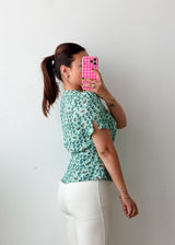 Size XS-S Mint Green Printed Peplum Top