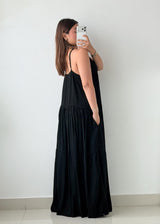 Size S-M Black V-Neck Tiered Maxi Dress