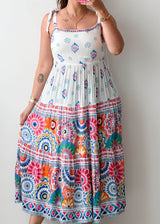Size S-M White Multicolor Printed Maxi Dress