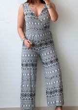 Size XS-S Black & White Cotton Printed Jumpsuit