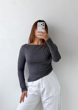 Size M-L Charcoal Asymmetrical Long Sleeve Top
