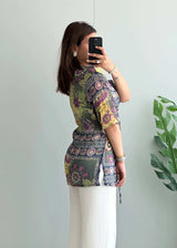 Size S-M, Multicolor Bohemian Print Sequin Detail Top - Closet by Payal