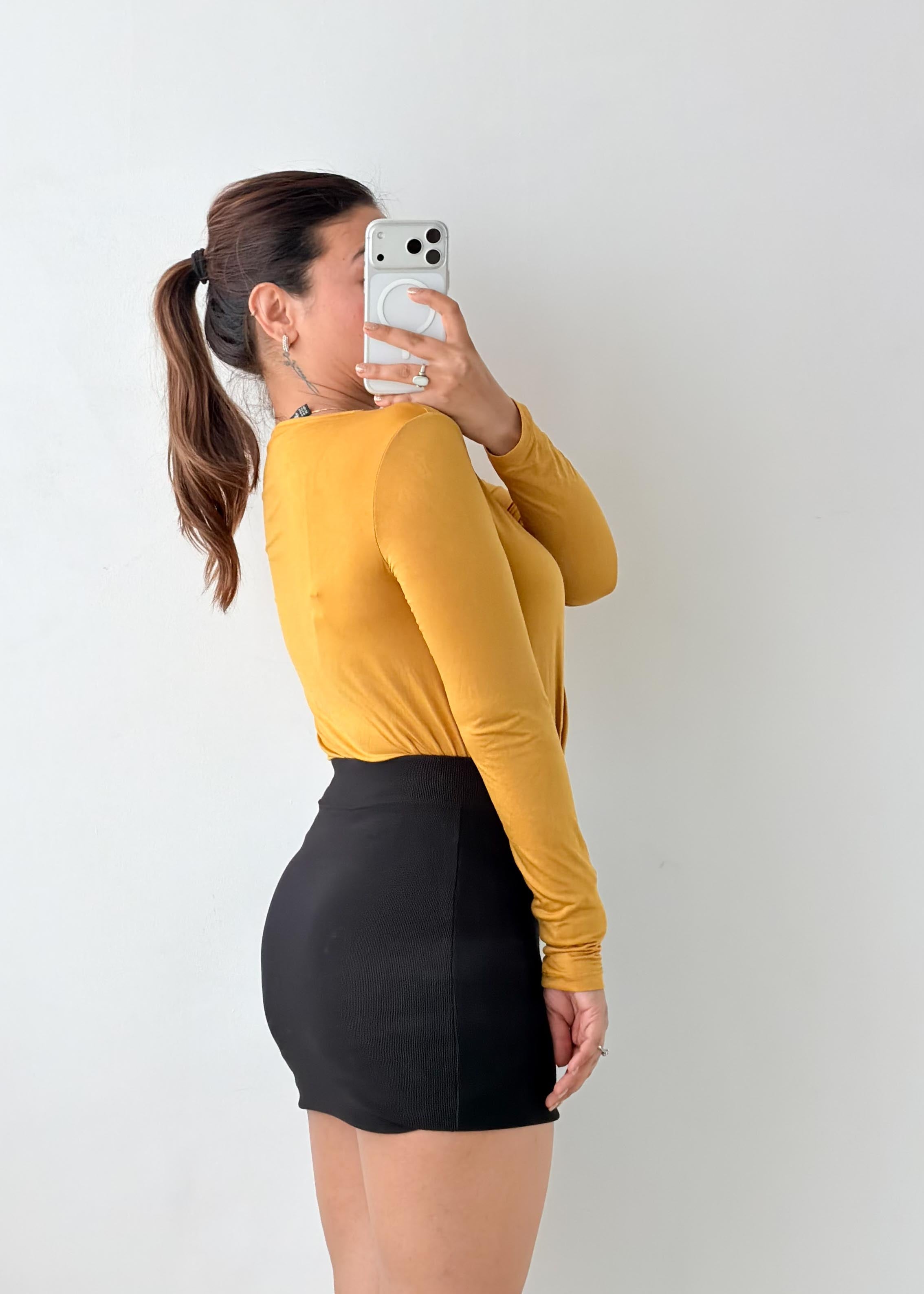 Size XS-S Mustard Wrap Bodysuit