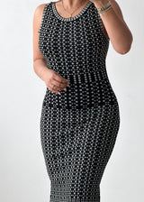 Size S-M Black & White Textured Knit Midi Dress
