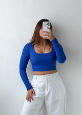 Size S-M Royal Blue Square Neck Crop Top