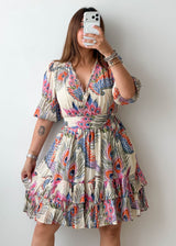 Size S-M Multicolor Boho Print Mini Dress