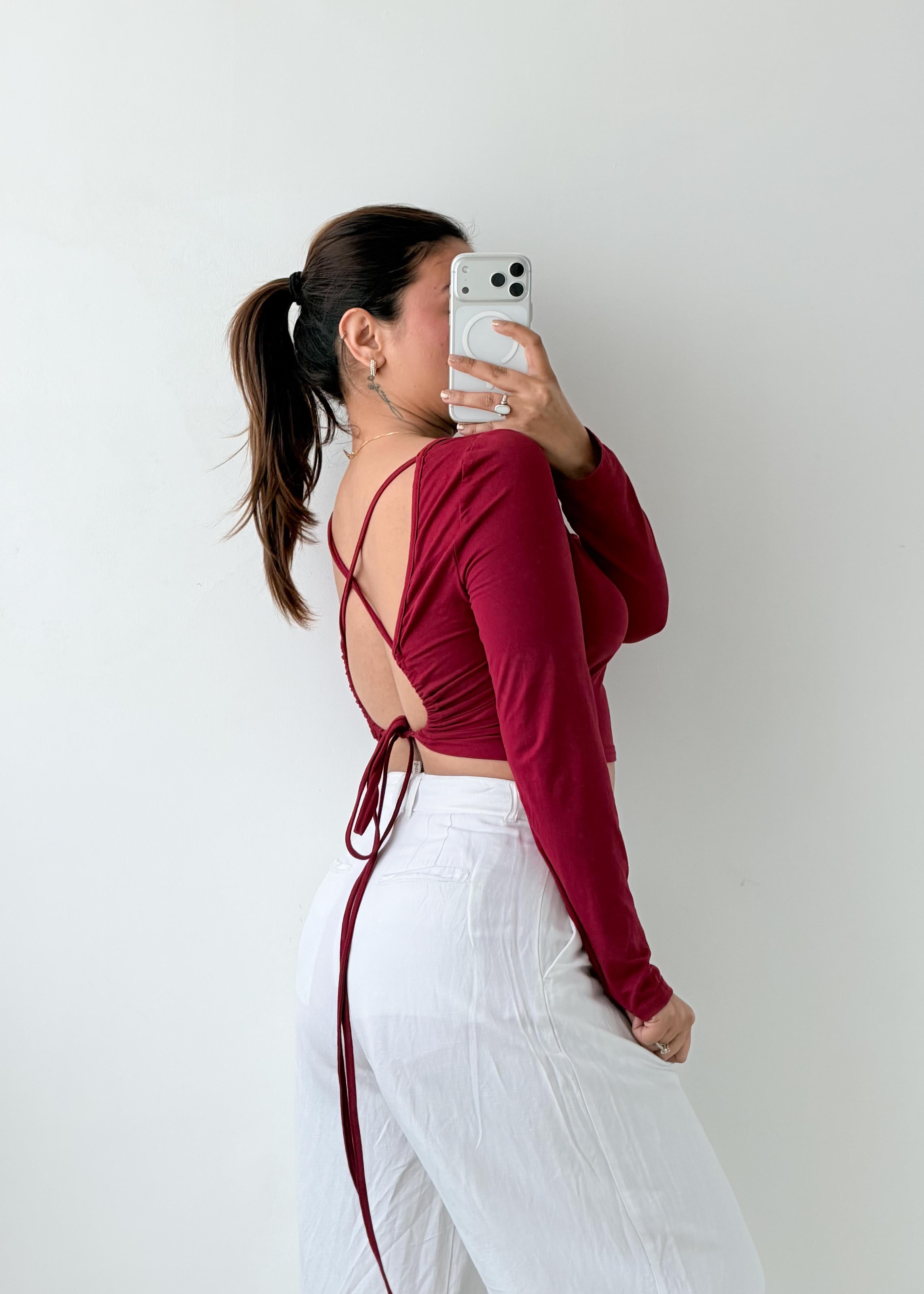 Size M-L Wine Open Back Tie Top