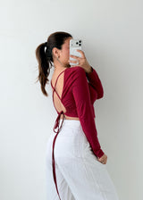 Size M-L Wine Open Back Tie Top
