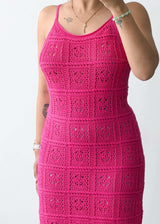 Size L-XL, Pink Crochet Midi Dress
