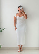 Size XS-S / M-L White Sweetheart Ribbed Knit Midi Dress