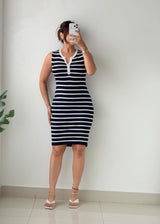 Size S-M Navy & White Striped Ribbed Mini Dress