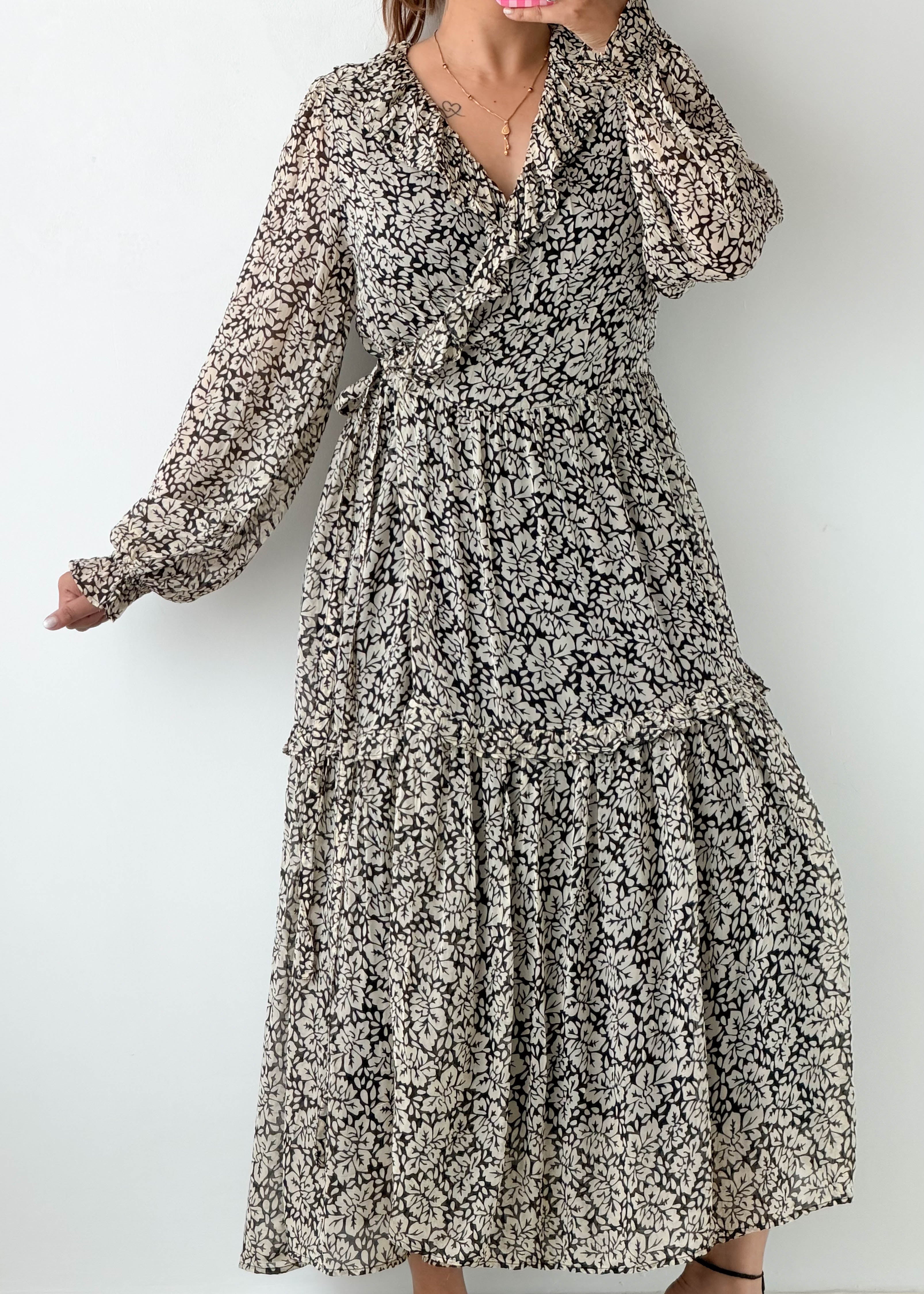 Size S-M Black Floral Wrap Maxi Dress