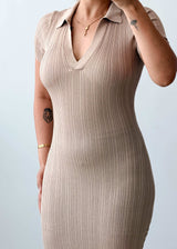 Size XS-S Beige Ribbed Midi Dress