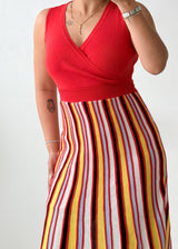 Size XS-S Red Multicolor Striped Knit Maxi Dress
