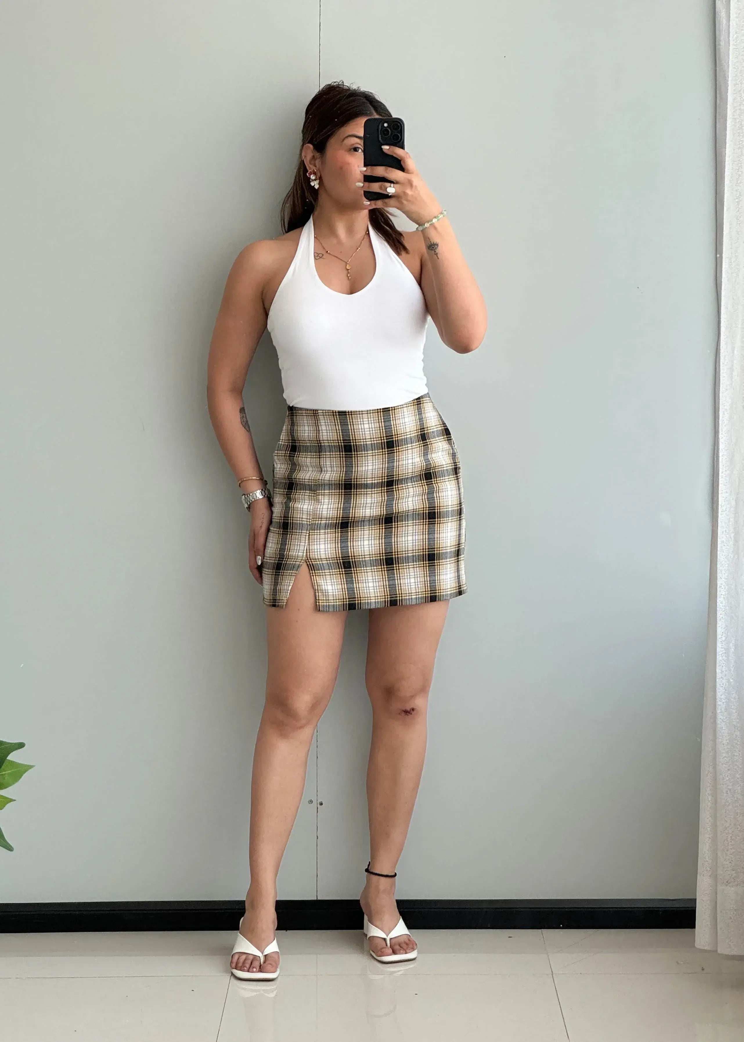 Waist : 28-30, Plaid Cotton Lycra mini Skirt - Closet by Payal