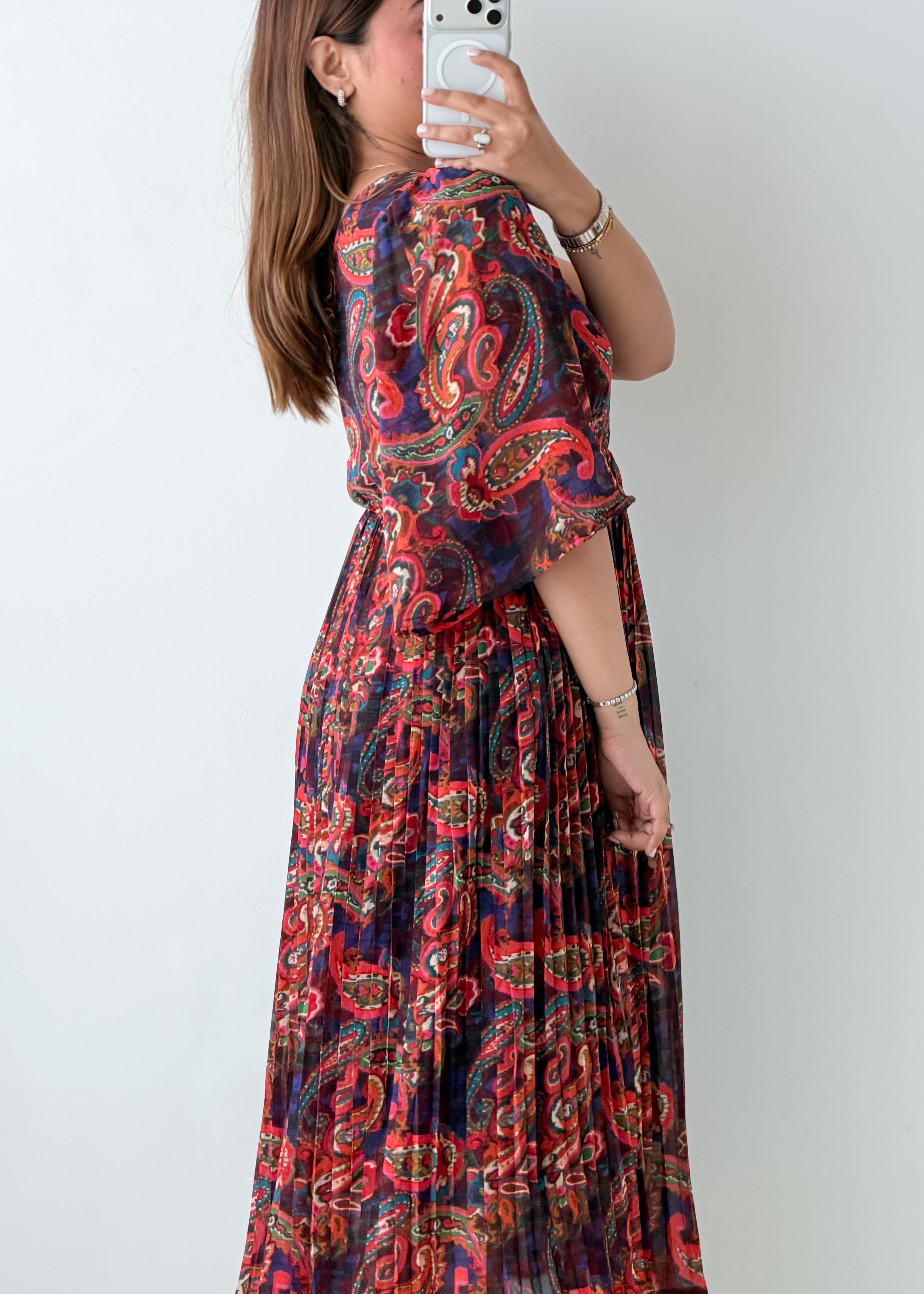 Size S-M Multicolor Paisley Print Midi Dress