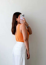 Size XL-XXL Orange Ribbed Scoop Neck Bodysuit