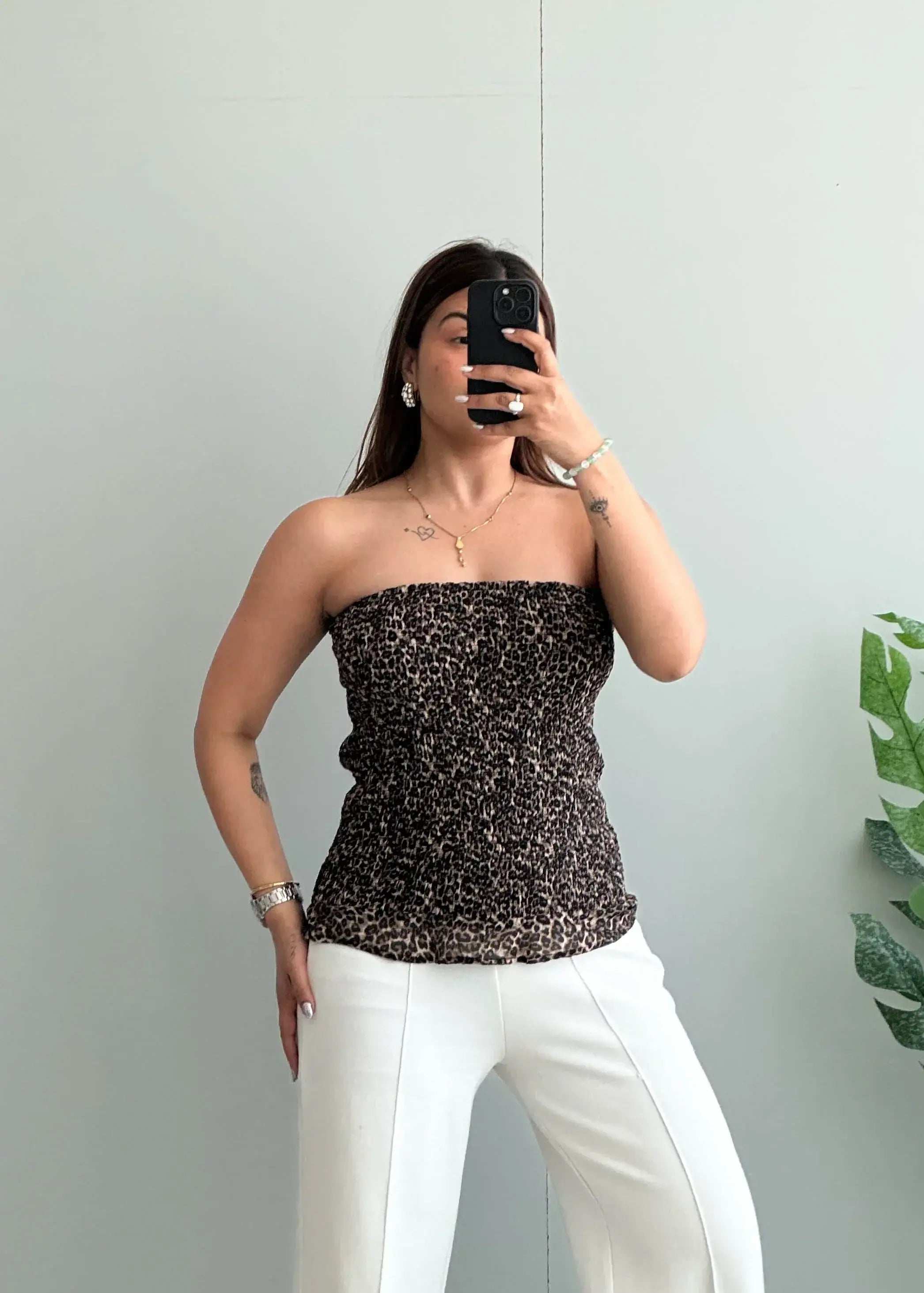 Size M-L, Leopard Print Smocked Tube Top for Women - Closet by Payal