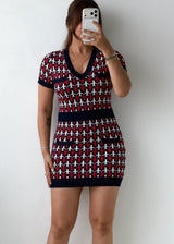 Size S-M Red & Black Geometric Knit Mini Dress