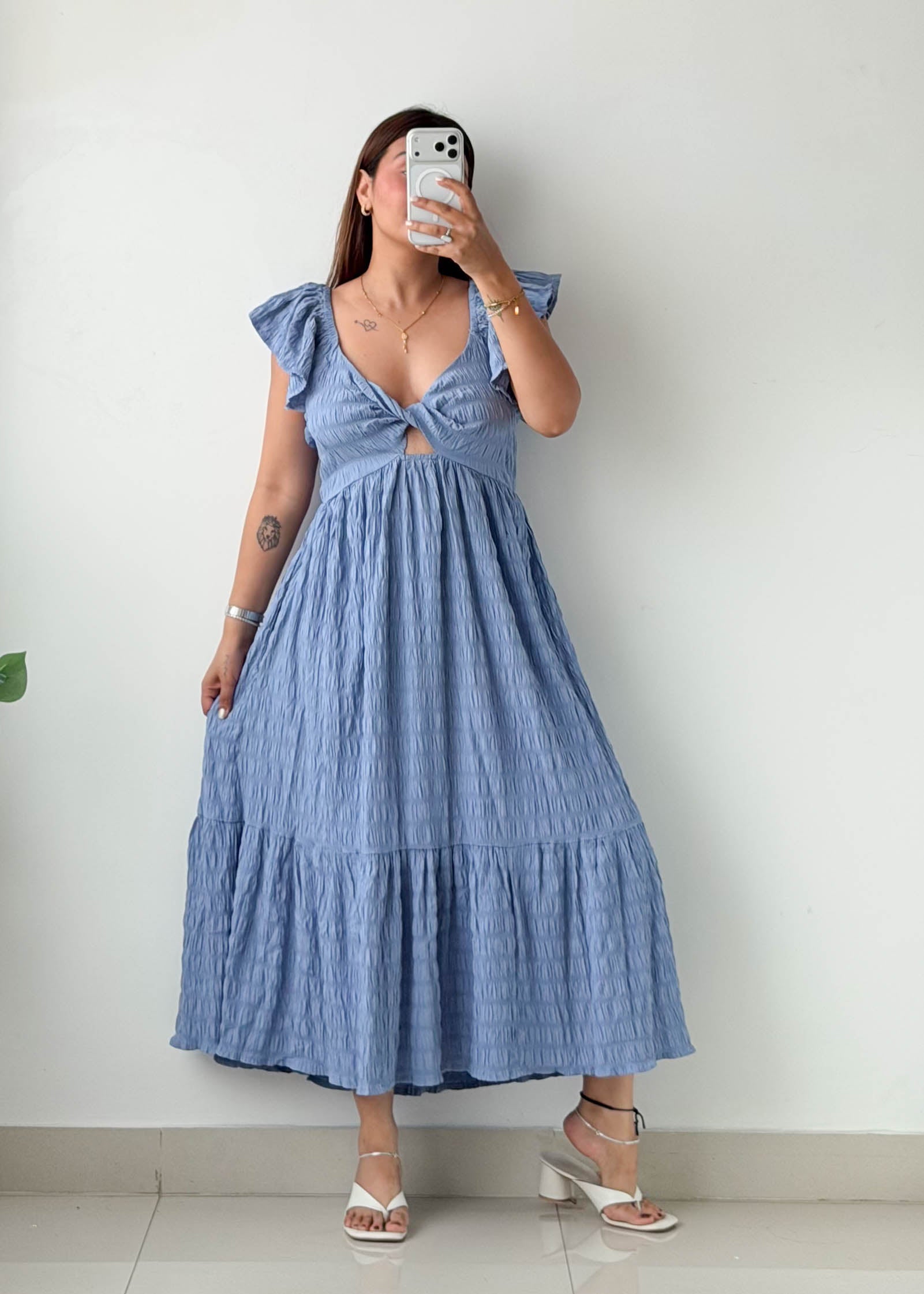 Size M-L Powder Blue Ruffle Maxi Dress