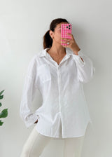 Size M-L White Oversized Cotton Shirt