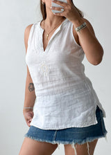 Size S-M White Linen Sleeveless Tunic Top