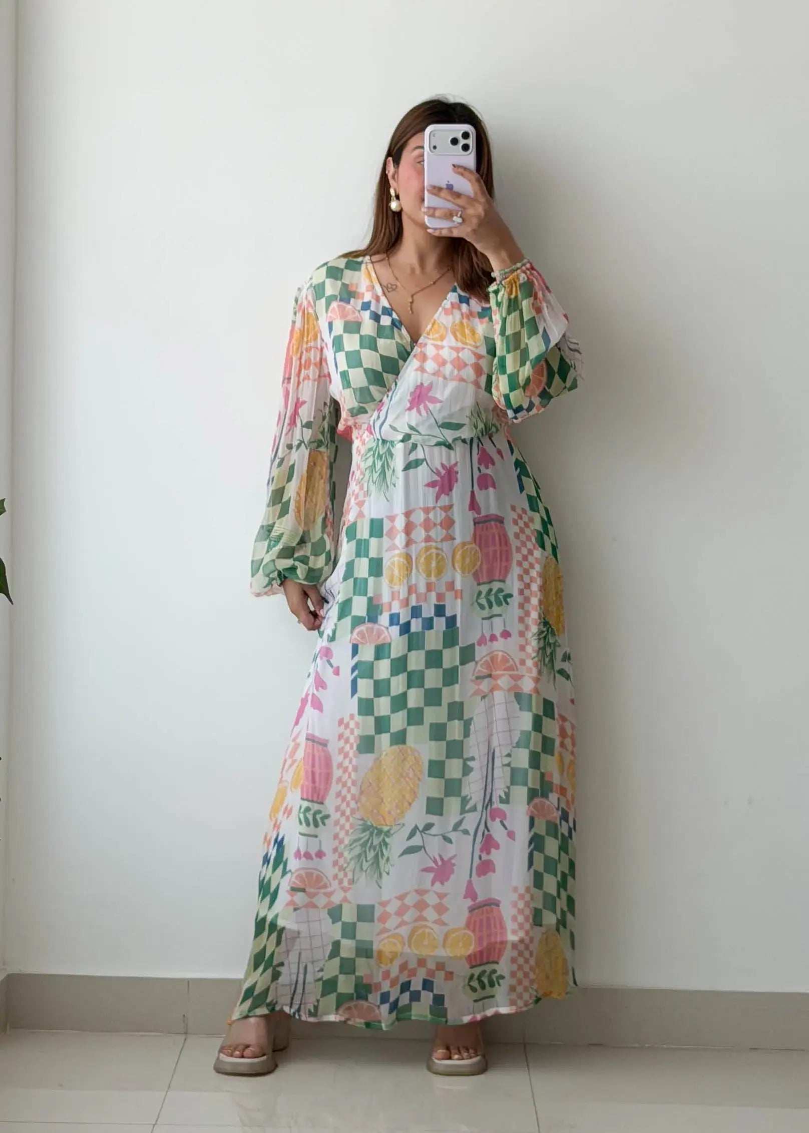Size L-XL, Pastel Patch Print Maxi Dress