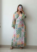 Size L-XL, Pastel Patch Print Maxi Dress