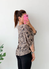 Size S-M Taupe Botanical Puff Sleeve Top