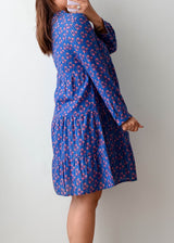 Size XS-S Blue Floral Tiered Mini Dress