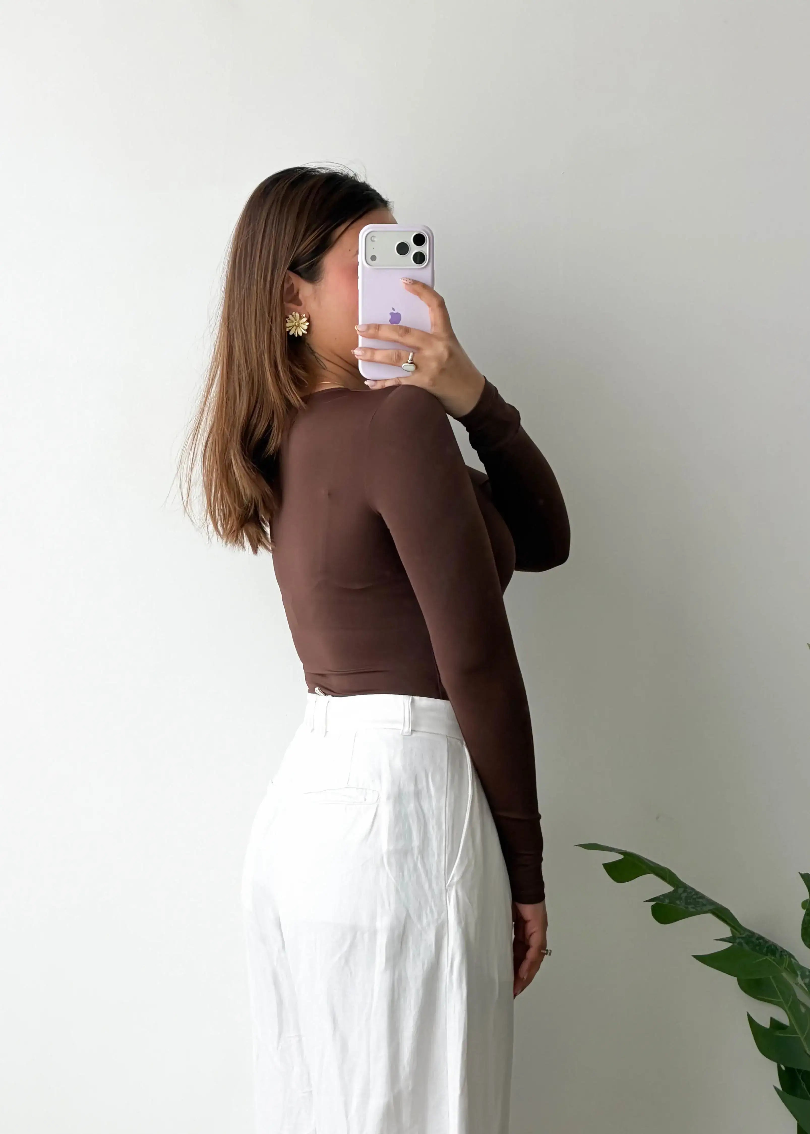 Size S, Chocolate Brown Crew Neck Bodysuit