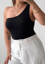 Size M Black One-Shoulder Bodysuit